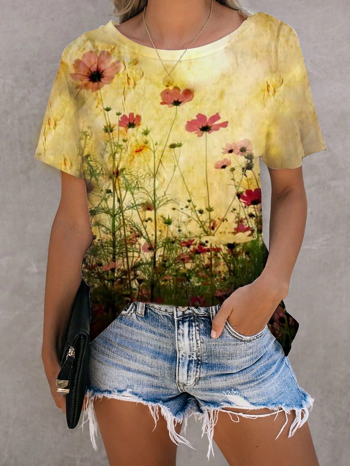 Yellow Casual Printed Casual Tops - Noracora