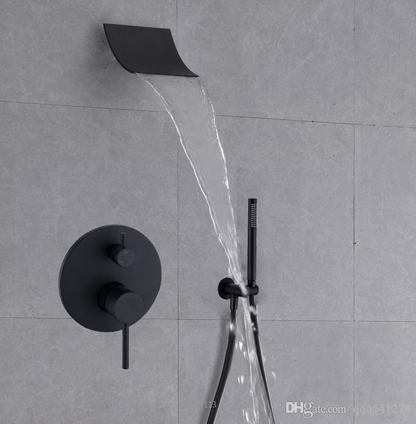 Brass Black Shower Set Bathroom Faucet Wall Mounted Rainfall Shower Head Diverter Mixer Handheld Spray Set