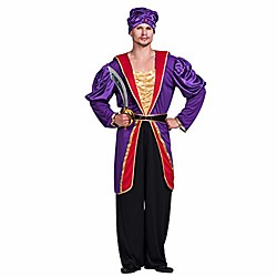 halloween men's arab sultan maharajah cosplay costume christmas party dress-up outfit (shirt,coat,belt,hat)-medium