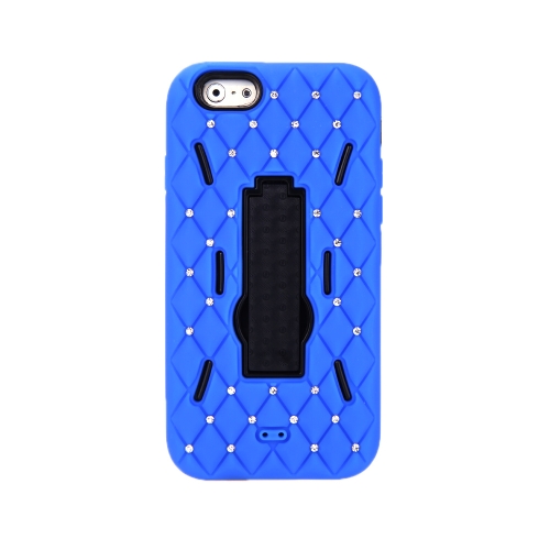 Detachable Dual Layer Silicone & PC Back Case Protective Shell Cover with Stand  Bling Crystal Decoration for iPhone 6 Royalblue