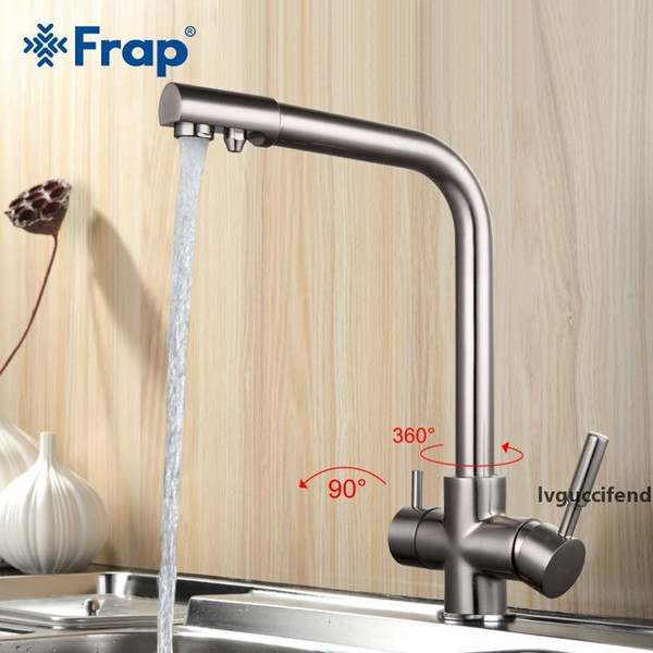 frap nickel brushed kitchen faucet seven letter design 360 degree rotation water purification features double handle f4352-5 t200424