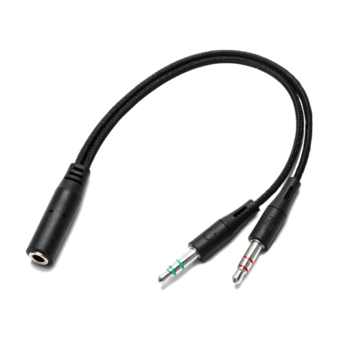 Cable de conversión de audio de 18 cm y 3.5 mm 2 Cable de conexión macho y hembra de 1 a hembra Cable de micrófono para auriculares con micrófono de dos en uno negro