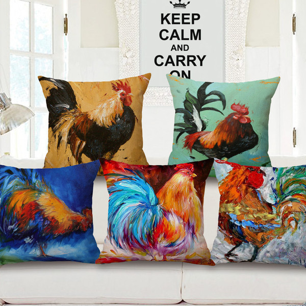 ink painting cock hold cotton pillow case foreign trade sellers cushion set