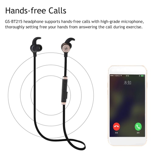 GS-BT215 BT 4.1 Headphone In-ear Stereo Headset Outdoor Sport Music Earphone Hands-free w/ Mic Black + Red for Running Gym Exercise