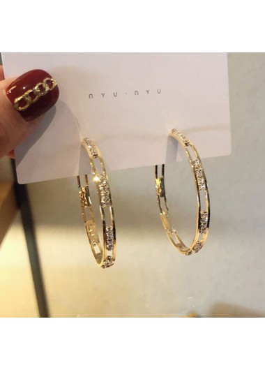 Round Rhinestone Hollow Design Gold Earrings