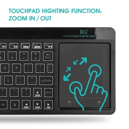 Rii K18 Plus 2.4GHz Clavier Sans Fil Pavé Tactile Souris 3 Couleurs Rétroéclairage Télécommande Clavier Multimédia Multi-Touch pour Android TV BOX Smart TV PC Notebook