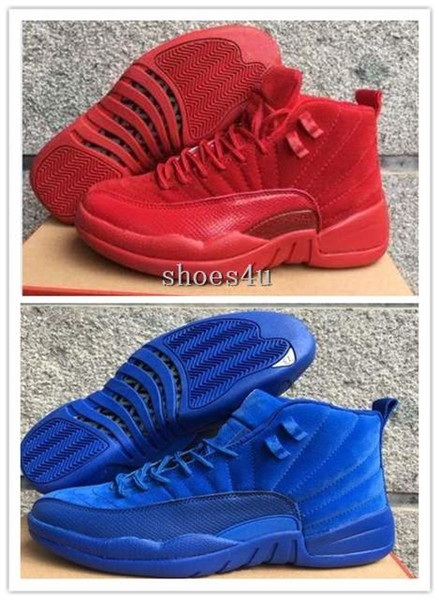 (with box) wholesale new new 12 xii premium deep royal blue red suede men's basketball shoes sneakers women dan 12s