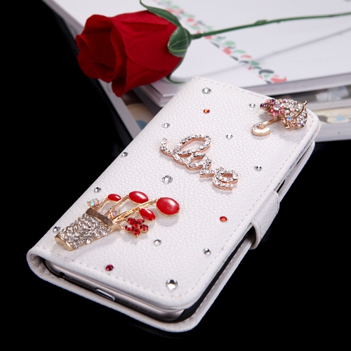 Tapa cuero Bling flor monedero funda con agarradera de tarjeta de soporte para el Apple iPhone 6