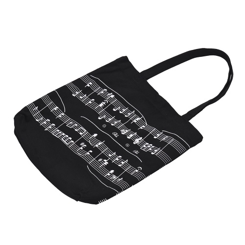 Washable Cotton Cloth Handbag Music Tote Shoulder Grocery Shopping Bag with Magnetic Button Musical Notation Pattern