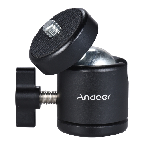 Andoer Mini Trípode Cabeza de bola de metal Adaptador de cabezal de montaje con 1/4 "Tornillo y 1/4" Agujero de tornillo
