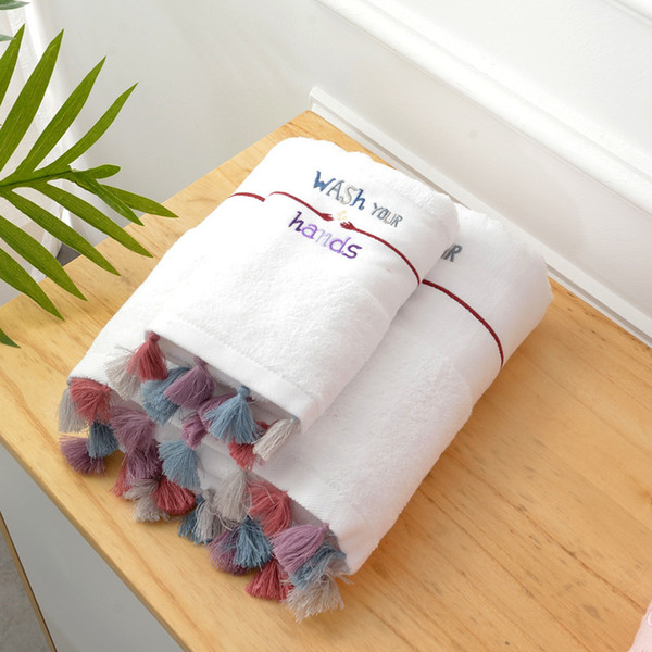 tassel towel set embroidery beach towel bathroom 70*140cm+35*75cm gift set home shower sea beach towels 2pcs