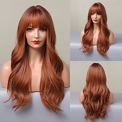 Ombre Auburn Brown Blonde Long Wavy Wigs With Bangs Natural Daily Hair for Women ChristmasPartyWigs Lightinthebox