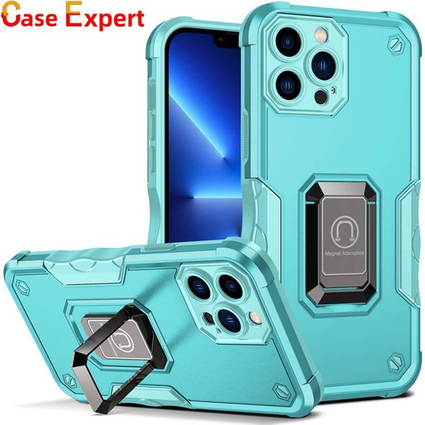 Dual Layer Non-slip Armor Shockproof Phone Cases with Ring Holder For iPhone 14 Pro Plus Max Moto G 5G G52 E32 Edge Plus Stylus G Pure 2022 Google Pixel 7 Back Cover
