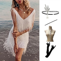 The Great Gatsby Roaring 20s 1920s Vintage Inspired Flapper Dress Dress Headband Accesories Set Women's Tassel Fringe Costume Vintage Cosplay Party Evening Cocktail Party Prom Sleeveless Dress Lightinthebox