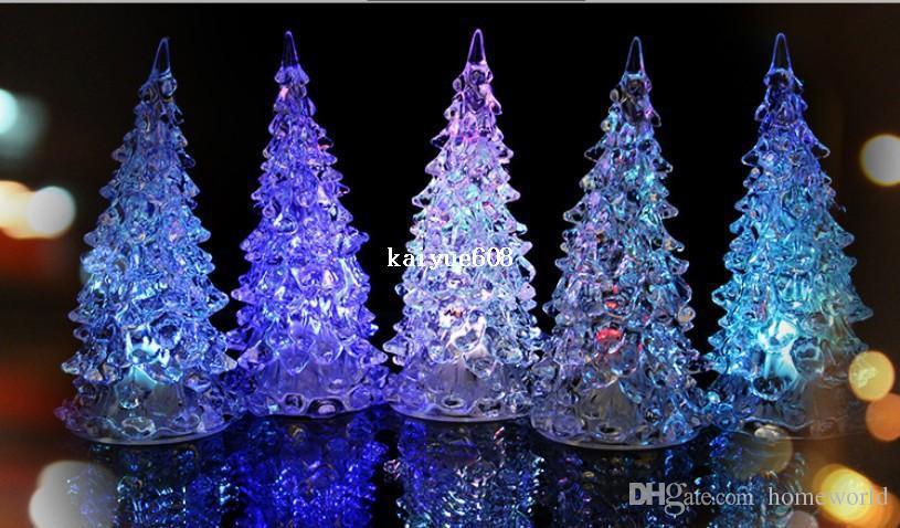 20pcs/lot Christmas Tree LED Night Light Nightllight Halloween Gifts Crystal Lamp Lighting Changeable Colors +box free ship