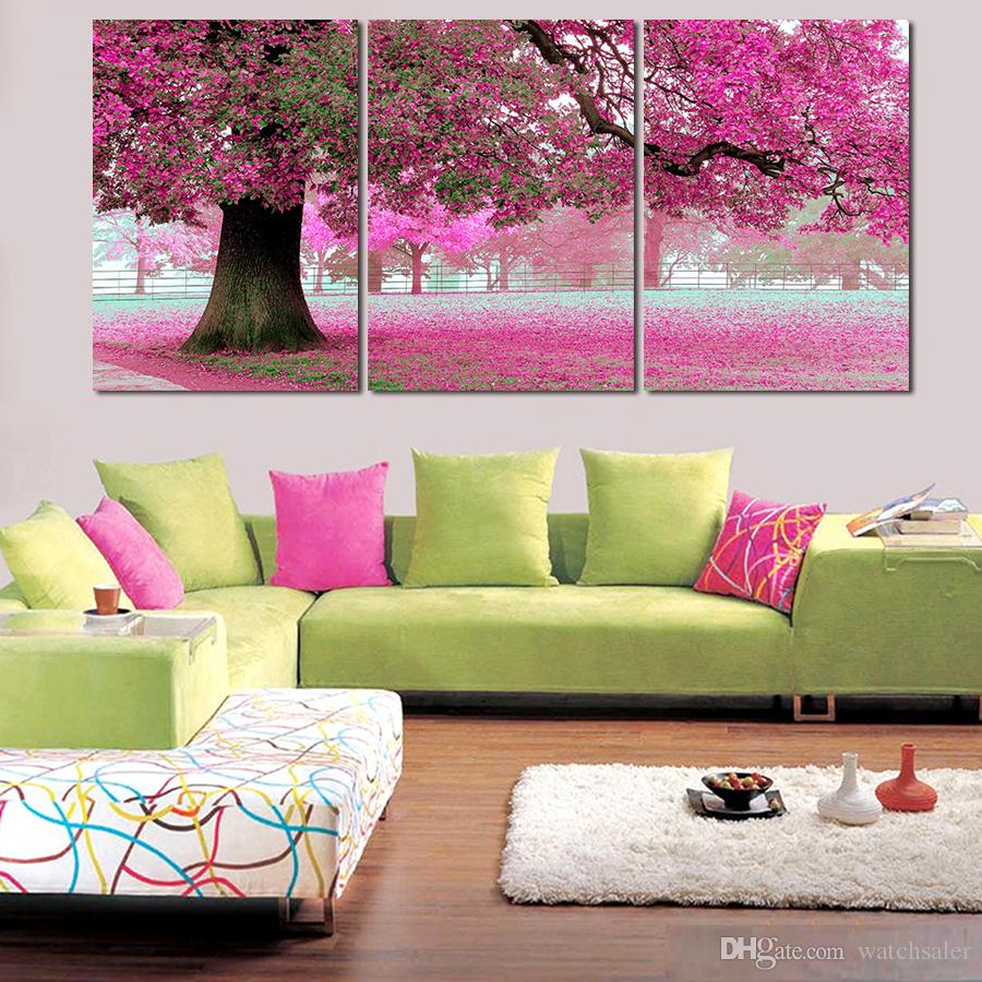 3 Panel Canvas Art Pink Cherry Blossom Large Modern Wall Art Office Decoration Picture Set Decoration Living Room