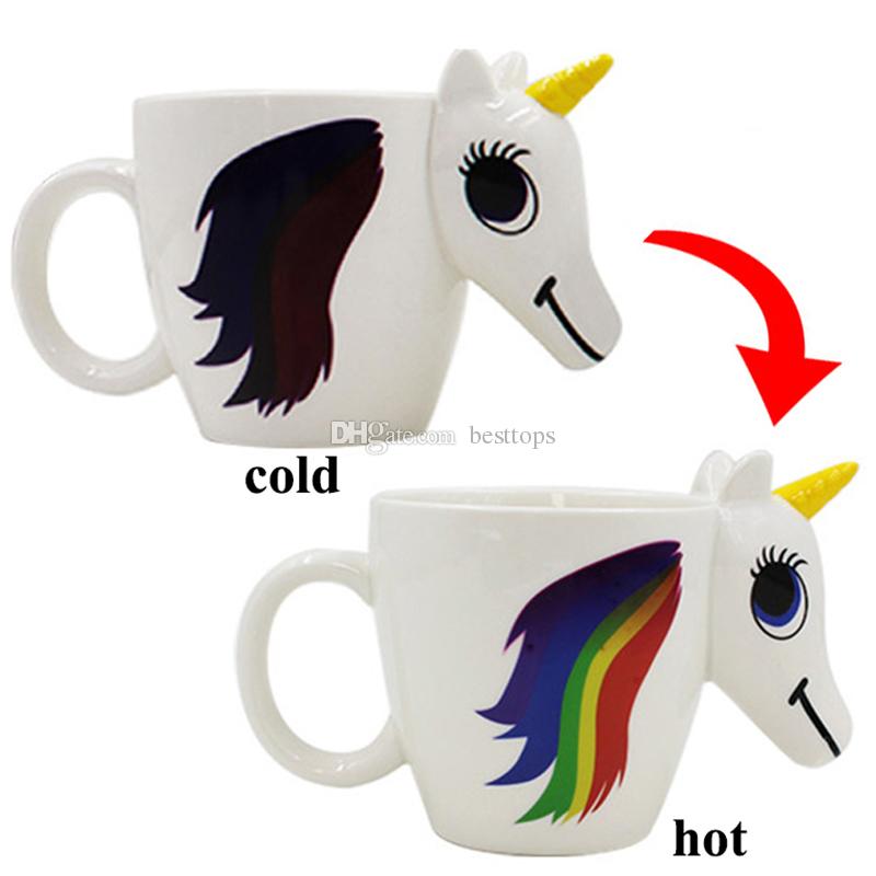 Cartoon Color Changing Magic Unicorn Mug Funny 3D Rainbow Horse Heat Sensitive Ceramic Mug for Coffee Tea Milk Water Cup