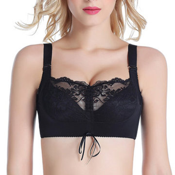 Sexy Lace Push Up No Padding Underwire Anti Wrap Adjustable Ribbon Front Bras