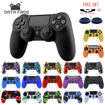 Soft Flexible Cover Silicone Case Protection Skin For Playstation 4 PS4 Pro Slim with LED Light Bar Sticker 2 pcs Grip +led Skin