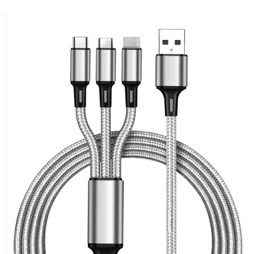 Cordon de charge 3-en-1 Cordon de charge USB universel tressé en nylon compatible avec les appareils i-Product/Type-C/Micro USB, Rouge