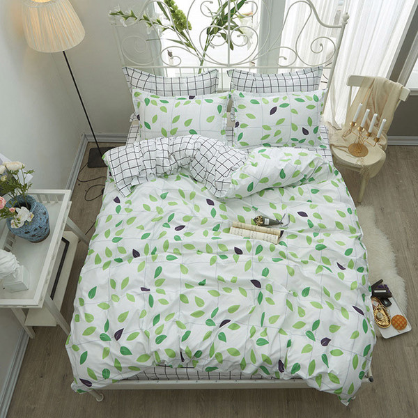 green leaves 4pcs girl boy kid bed cover set duvet cover child bed sheets and pillowcases comforter bedding set 2tj-61019