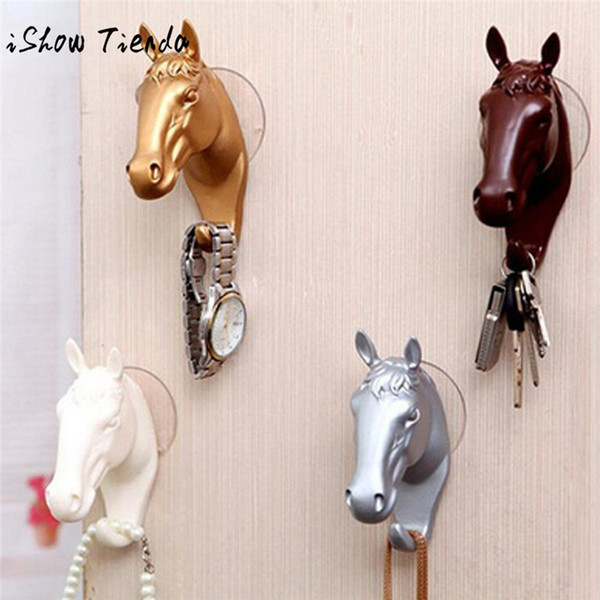 ishowtienda 3 colors horse head self adhesive wall door hook hanger bag keys sticky holder living room storage tools 17*8cm