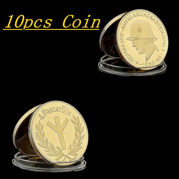 10pcs Military Craft Soldier Kompanie Aufklarungsabteilung 4 Panzerdiv Challenge Gold Plated Coin Commemorative Coin