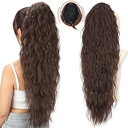 Long Corn Wave Ponytail Hair Extensions Drawstring Medium Brown Curly Pony tail Hair Pieces for Women Natural Clip in Ponytail HairPieces Synthetic (30inch) Lightinthebox