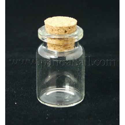 Glass Jar Glass Wishing Bottle Bead Containers, with Cork Stopper, Clear, 22x33mm