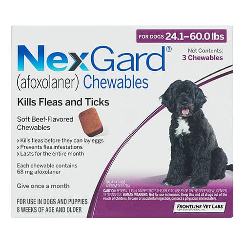 Nexgard Chewables For Large Dogs 24.1-60 Lbs (Purple) 68mg 6 Chews