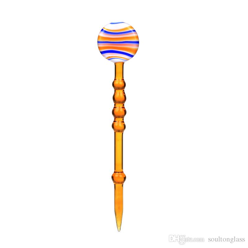 Soulton Glass 2017 Unique New Style High Quality Glass Dabbers Colorful Lollipop Dabbers Amber Yellow of Stick Glass Dabber DB-045