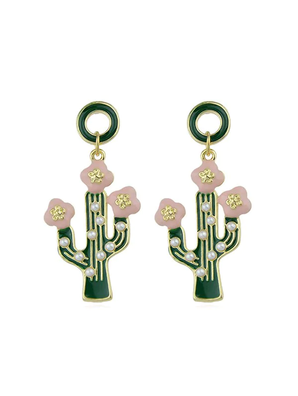 Faux Pearl Cactus Drop Earrings