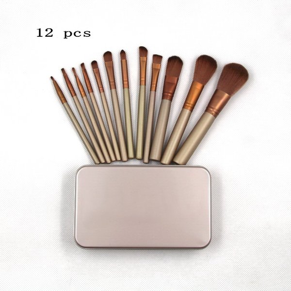 12 pc Gold Makeup Brush Set Professional with Bag Wooden Rod High Grade Coloirs Cosmetic Brushes Kit
