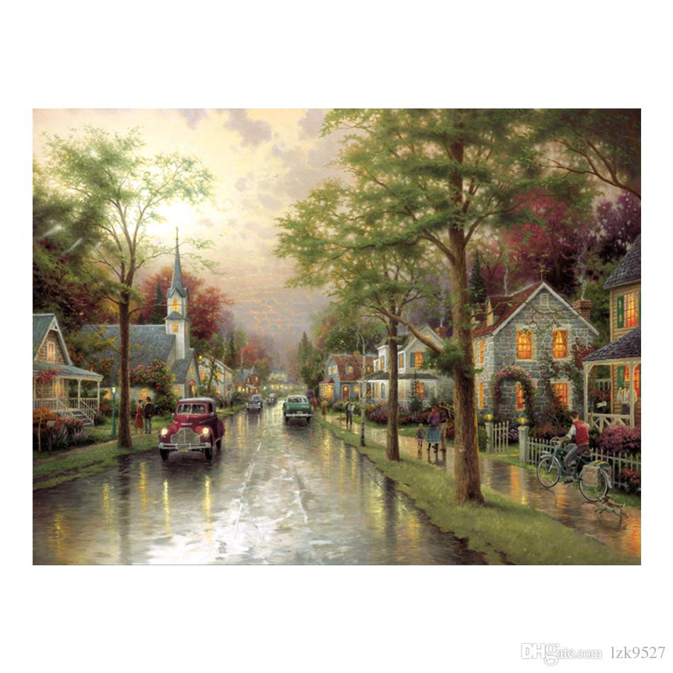 Thomas Kinkade Landscape Oil Painting Prints on Canvas Wall Art Picture for Living Room Home Decorations Unframed HD-12077