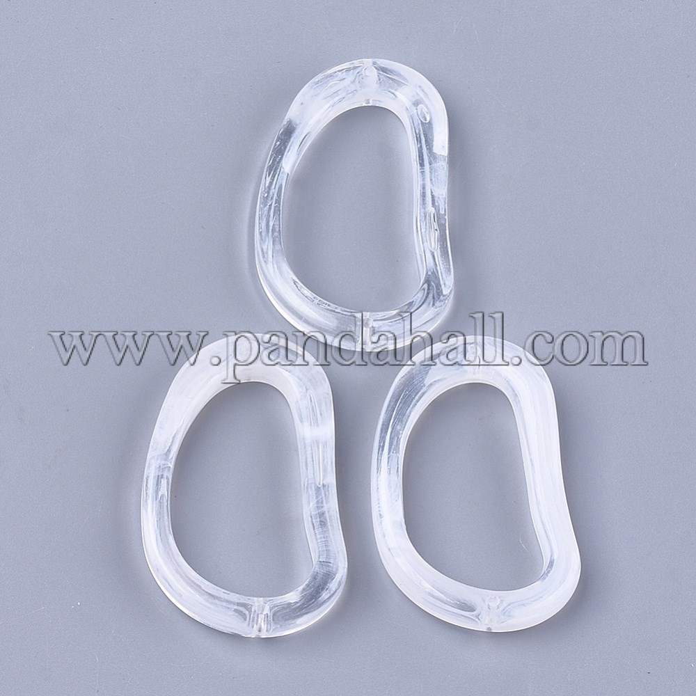 Acrylic Links, Imitation Gemstone, Nuggets Ring, Clear & White, 59x35x7mm, Hole: 1.8mm; about 81pcs/500g