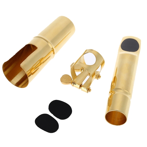 Jazz Tenor Sax Saxophone 5C Mouthpiece Metal with Mouthpiece Patches Pads Cushions Cap Buckle Gold Plating