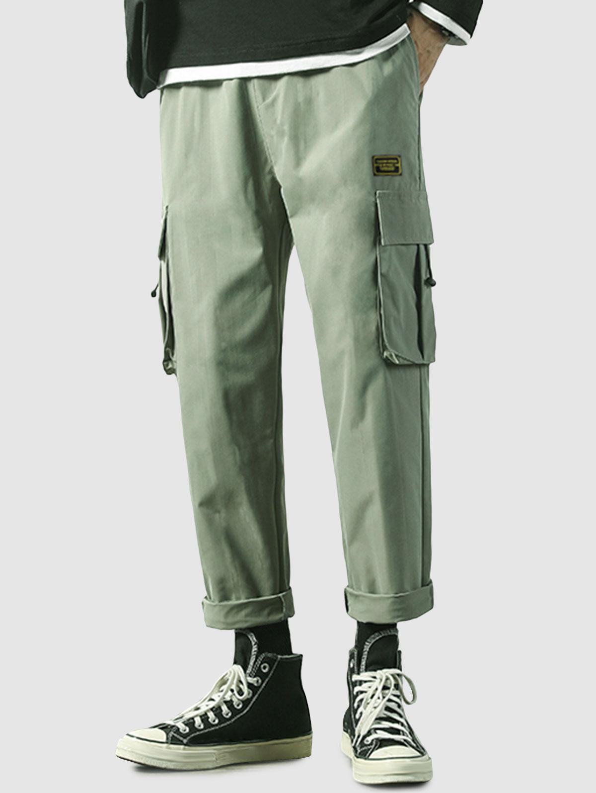 ZAFUL Men's Drawstring Multi-pockets Design Cargo Ninth Pants Xs Light green