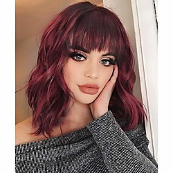 Synthetic Wig Curly With Bangs Wig Medium Length Wine Red Brown / Auburn Brown Natural Black #1B Medium Brown / Light Blonde Black / Brown Synthetic Hair 14 inch Women's Party Adorable Fashion Lightinthebox