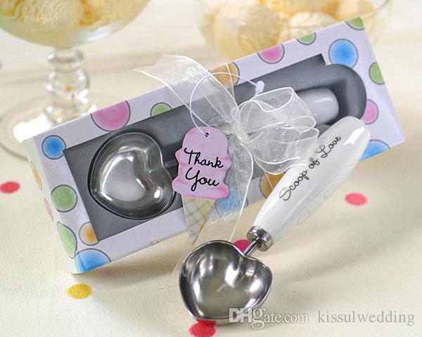 (10 Pieces/Lot) Best wedding gift for guests Scoop Of Love Heart-shaped Ice Cream Scoop In Polka Dot Gift Box Wedding favor