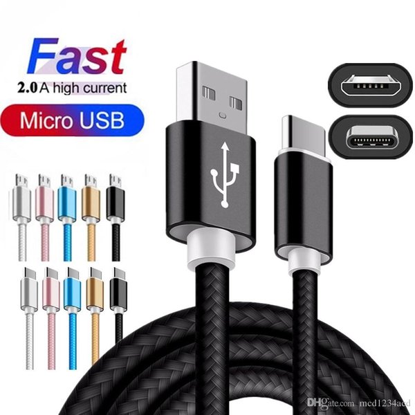 1m 2m 3m Braided Nylon cable Alloy Type c Micro USB Cables For Samsung S6 S7 S9 S8 S10 Note 8 9 10 Htc Lg
