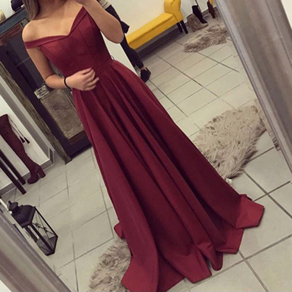Evening Dress Long New Sexy Wine Red Elegant Satin V Neck Prom Party Gown Abendkleider Abiye Robe De Soiree