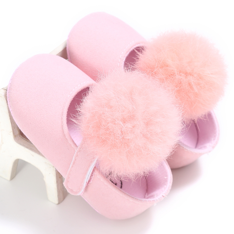 Baby / Toddler Girl Adorable Pompon Decor Solid Velcro Prewalker Shoes