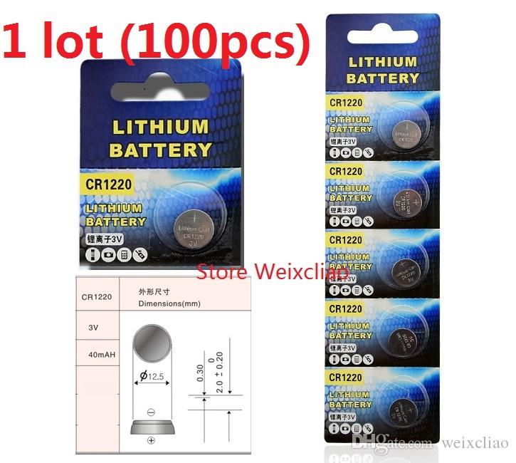 100pcs 1 lot CR1220 3V lithium li ion button cell battery CR 1220 3 Volt li-ion coin batteries Free Shipping