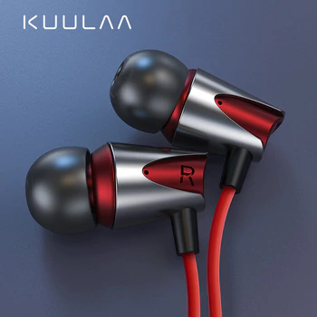KUULAA Earphones with Microphone Wired Earbuds in Ear Deep Bass 3.5mm Jack for iPhone 6 5 Xiaomi Samsung Huawei Fone De ouvido