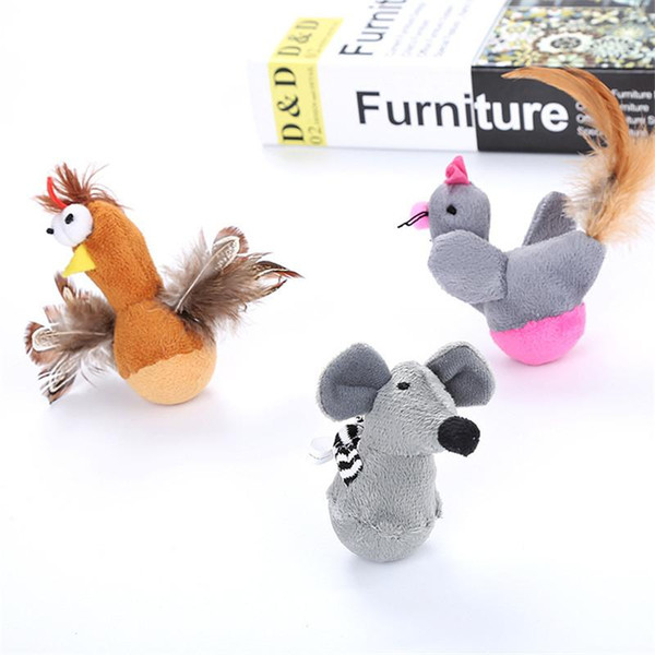 Funny Animals Shape Interactive Exercise Toy Chew Mouse Toys For Cats Doll Toys Plush Tumbler Cat With Feather
