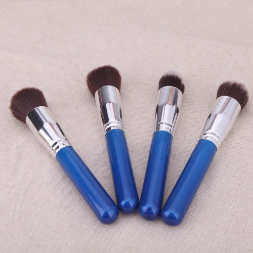 4pcs bois maquillage pinceau Kit professionnel cosmétiques bague argent Set bleu