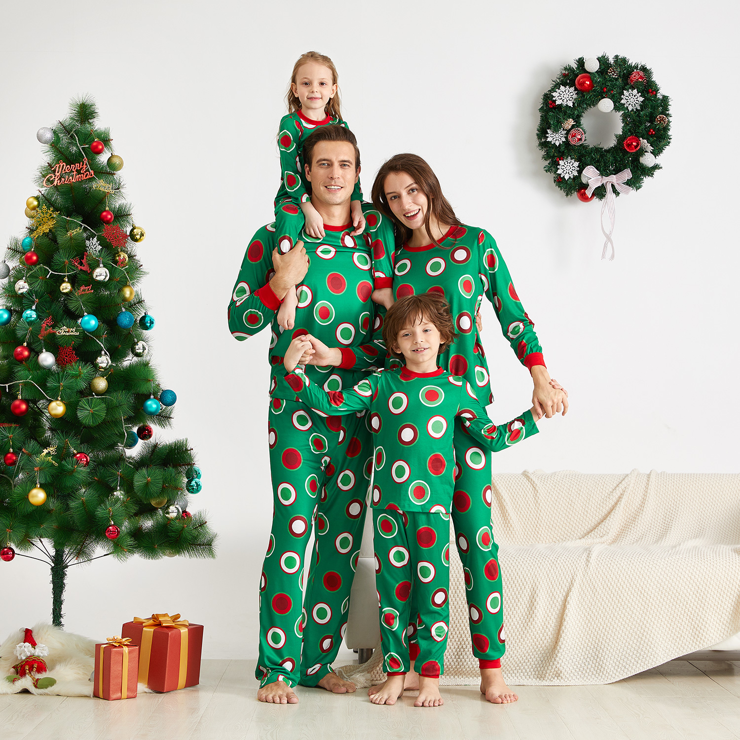 Christmas Colorful Circle Print Family Matching Pajamas Set