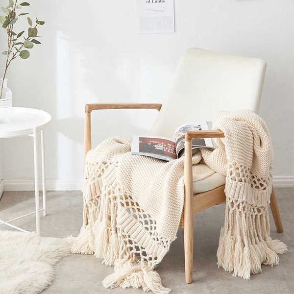 Blanket for Beds Hand-knitted Sofa Photo Props Tassel Weighted Air Conditioning Chunky Knit Blankets