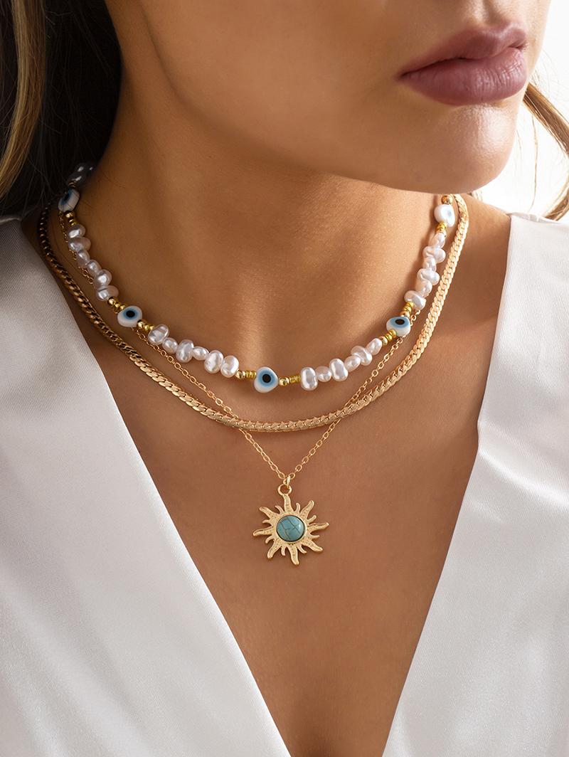 Ethnic Tophus Sun Pendant Multi-layers Necklace For Women
