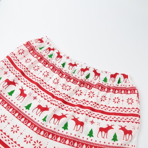 New Men Two-Piece Set Pajama Christmas Sleepwear Turn-Down Collar Long Sleeves Buttons White